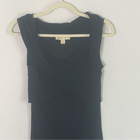 Michael Kors off shoulder ribbed midi bodycon black party cocktail dress Size M - Picture 10 of 15